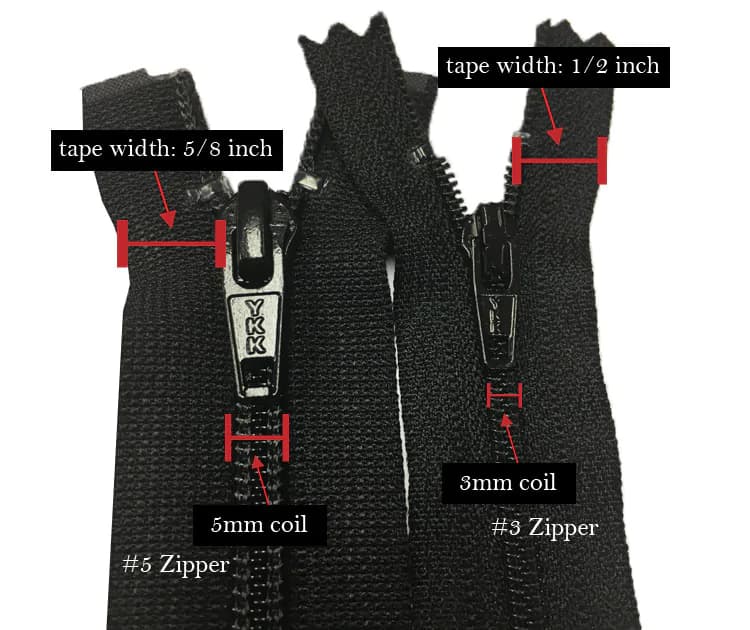 YKK Zipper Sizes